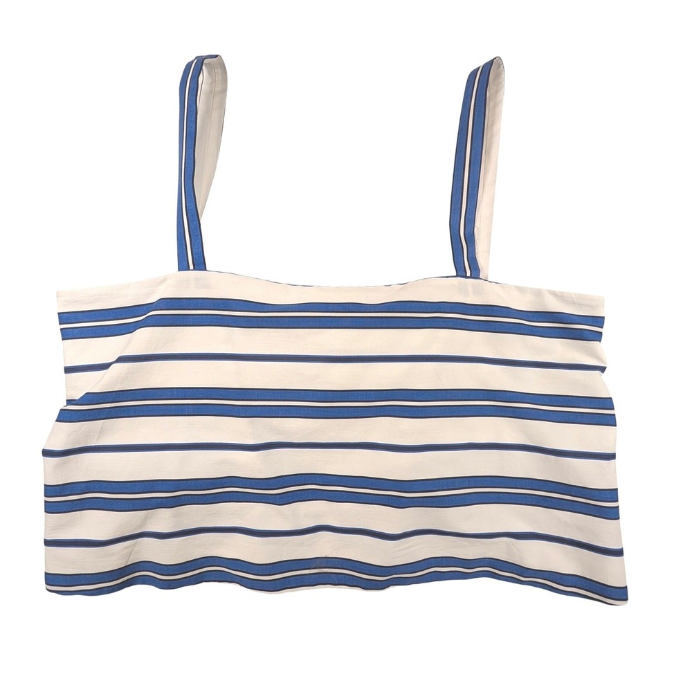 Antonio Melani Blue White Striped Crop Top Size 12 Cotton Blend Sleeveless READ‎